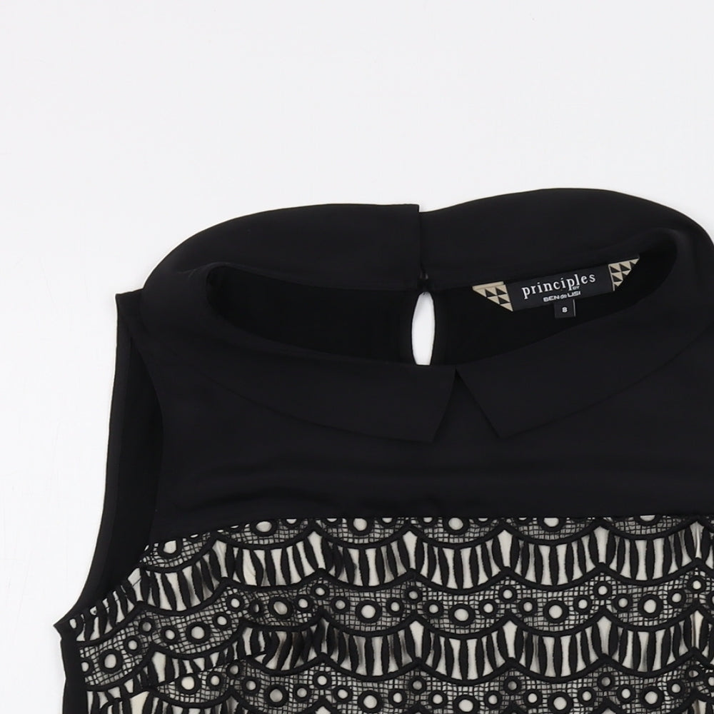 Principles Womens Black Polyester Basic Tank Size 8 Collared