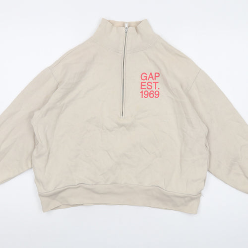 Gap Womens Beige Cotton Pullover Sweatshirt Size S Zip