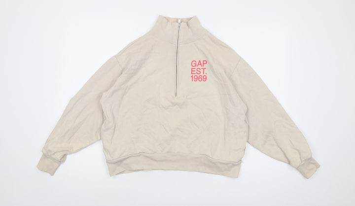 Gap Womens Beige Cotton Pullover Sweatshirt Size S Zip