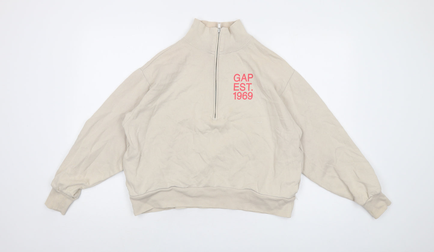Gap Womens Beige Cotton Pullover Sweatshirt Size S Zip
