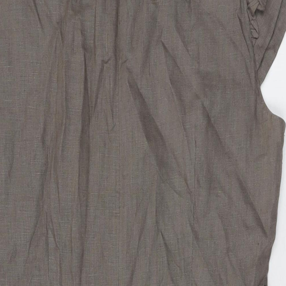 Warehouse Womens Beige Linen Sheath Size 14 Round Neck Zip