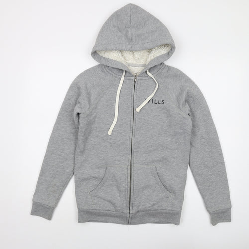 Jack Wills Womens Grey Cotton Full Zip Hoodie Size 8 Zip
