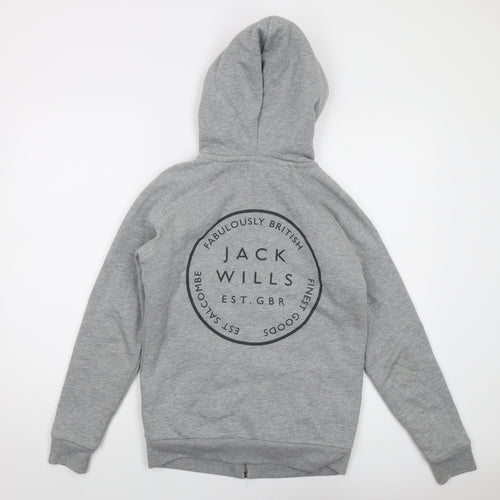Jack Wills Womens Grey Cotton Full Zip Hoodie Size 8 Zip