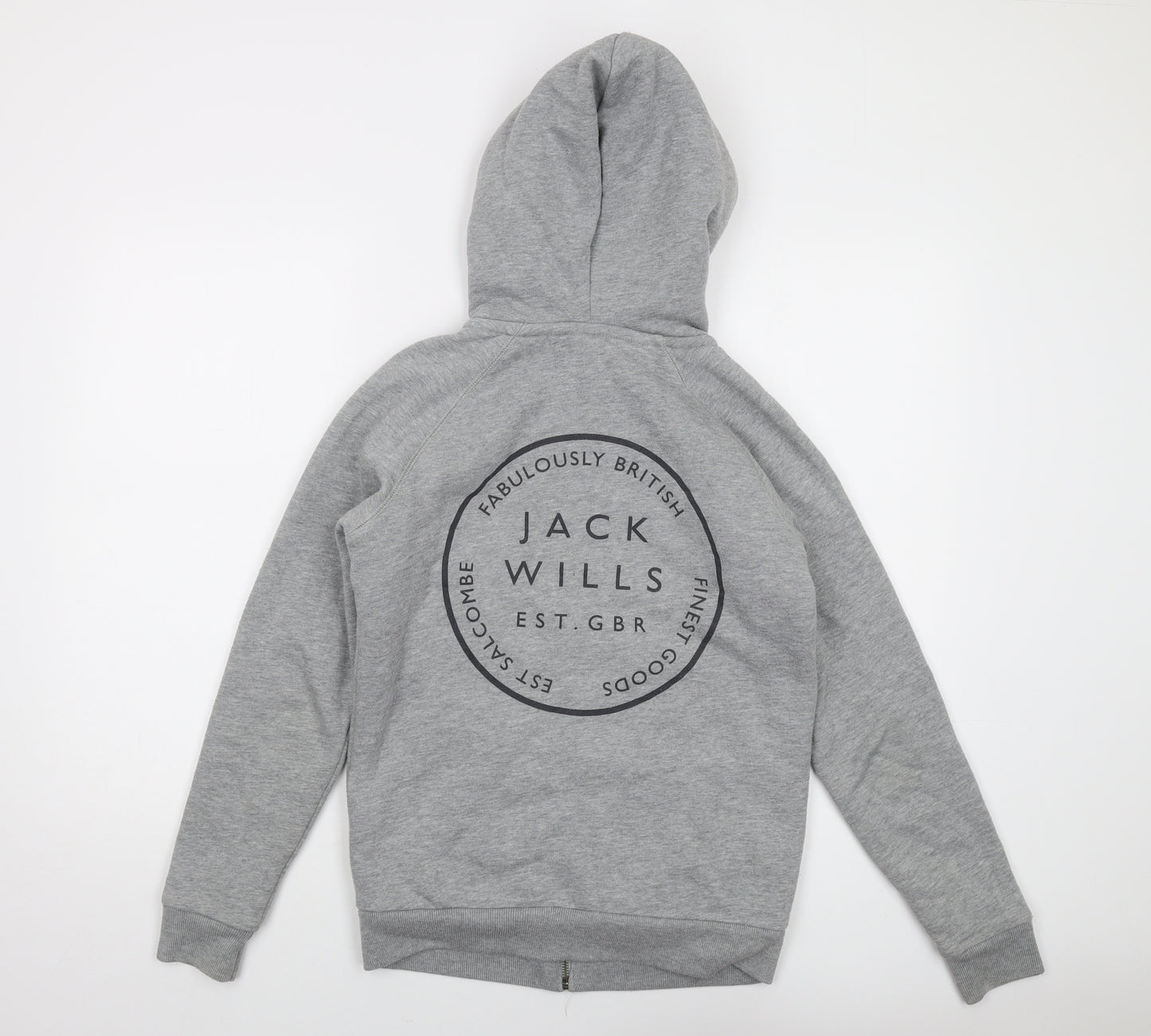 Jack Wills Womens Grey Cotton Full Zip Hoodie Size 8 Zip