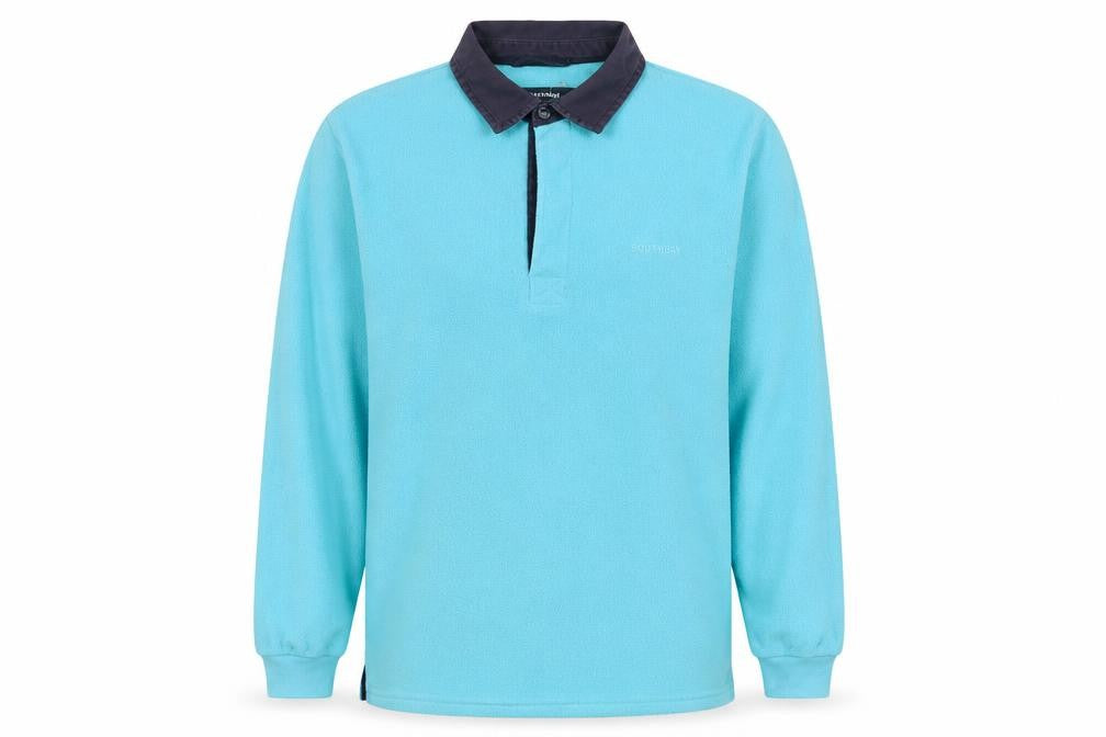 Front view of South Bay men’s blue polyester pullover sweatshirt, size L, - logo, embroidered