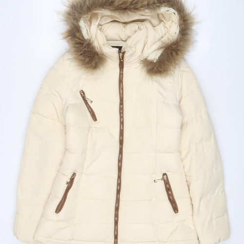 Attentif Womens Ivory Parka Coat Size 8 Zip - Zip Pockets