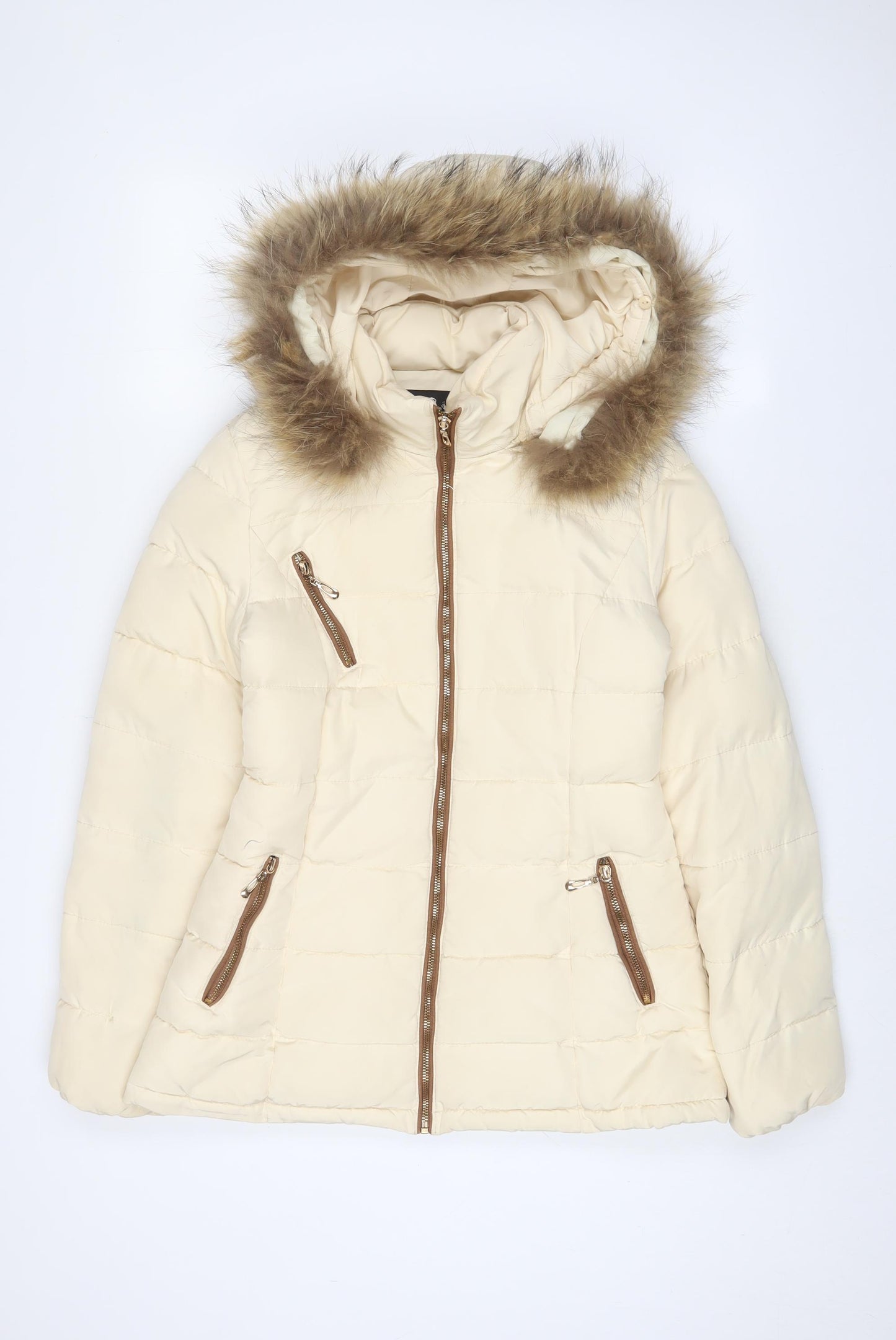 Attentif Womens Ivory Parka Coat Size 8 Zip - Zip Pockets