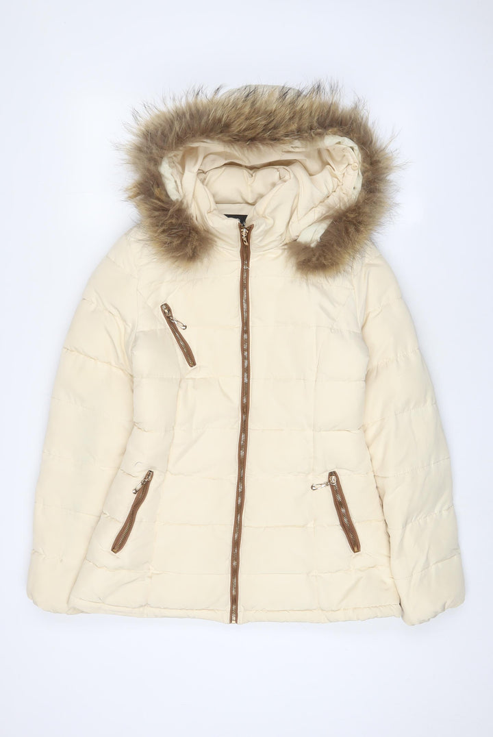 Attentif Womens Ivory Parka Coat Size 8 Zip - Zip Pockets