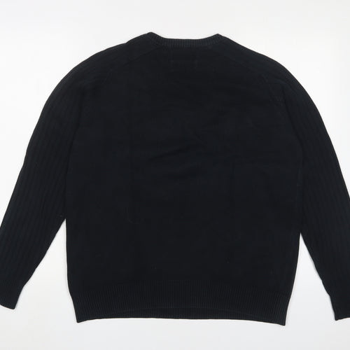 Maine Mens Black V-Neck Cotton Pullover Jumper Size S Long Sleeve - Logo, Embroidered