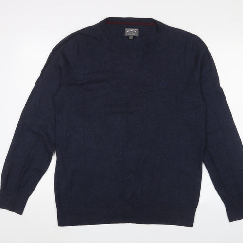 Fat Face Mens Blue V-Neck Cotton Pullover Jumper Size L Long Sleeve