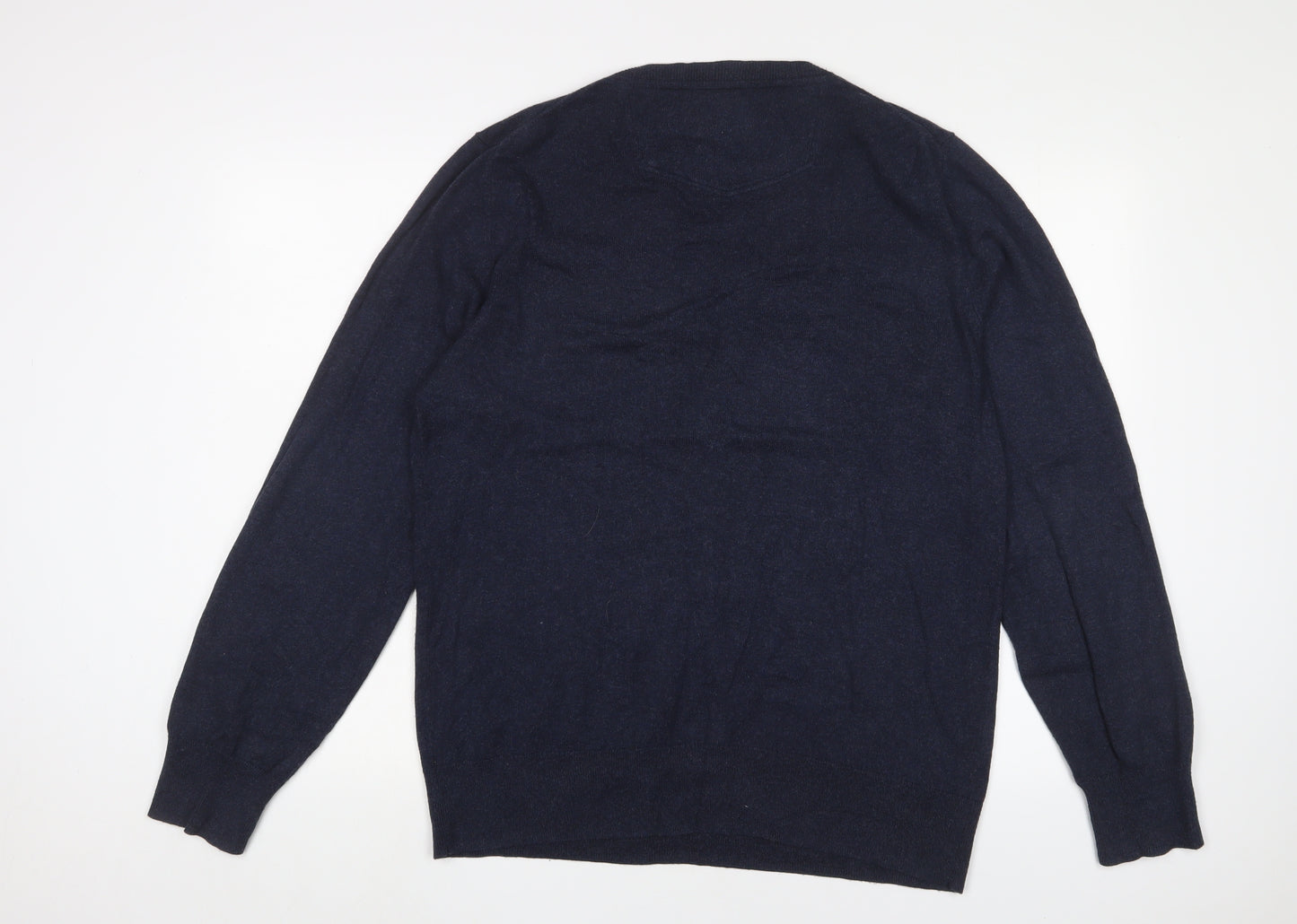 Fat Face Mens Blue V-Neck Cotton Pullover Jumper Size L Long Sleeve