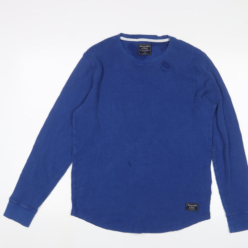 Abercrombie & Fitch Mens Blue Crew Neck Cotton Pullover Jumper Size M Long Sleeve - Logo, Embroidered