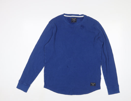 Abercrombie & Fitch Mens Blue Crew Neck Cotton Pullover Jumper Size M Long Sleeve - Logo, Embroidered