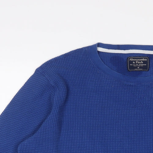 Abercrombie & Fitch Mens Blue Crew Neck Cotton Pullover Jumper Size M Long Sleeve - Logo, Embroidered