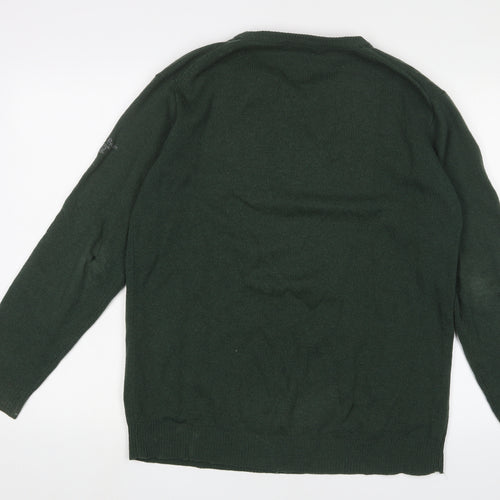 James Pringle Mens Green Crew Neck Wool Pullover Jumper Size L Long Sleeve - Logo, Embroidered