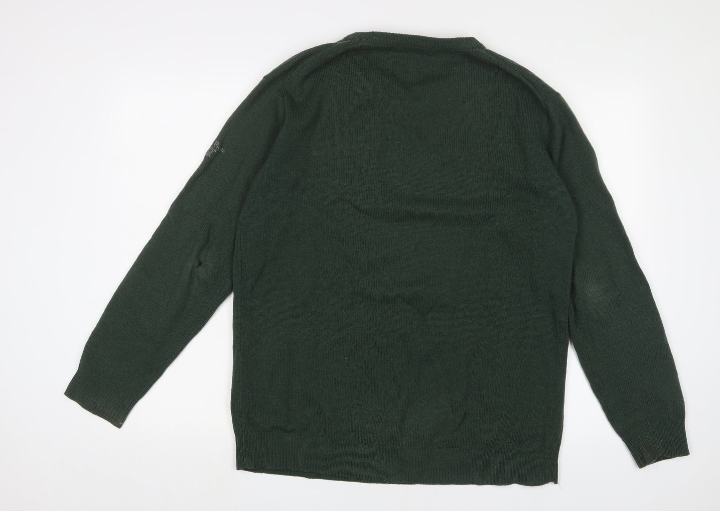 James Pringle Mens Green Crew Neck Wool Pullover Jumper Size L Long Sleeve - Logo, Embroidered