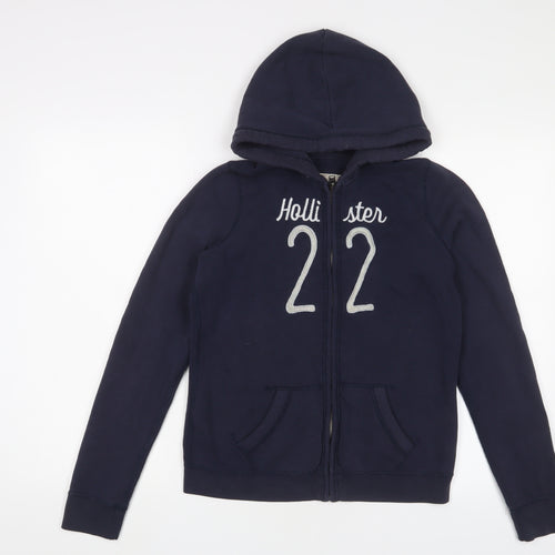 Hollister Womens Blue Cotton Full Zip Hoodie Size M Zip - Logo, Embroidered