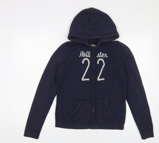 Hollister Womens Blue Cotton Full Zip Hoodie Size M Zip - Logo, Embroidered