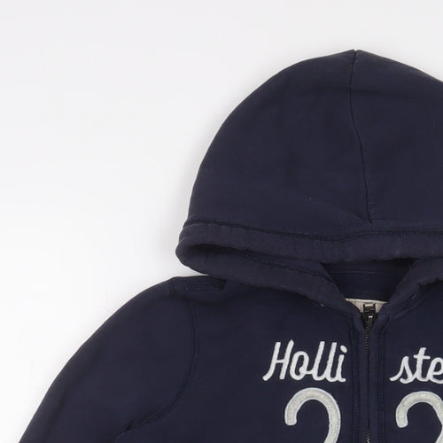 Hollister Womens Blue Cotton Full Zip Hoodie Size M Zip - Logo, Embroidered