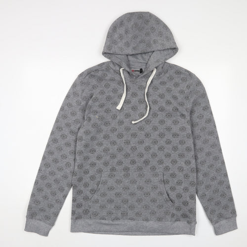 Johnny Cotton Mens Grey Geometric Polyester Pullover Hoodie Size M