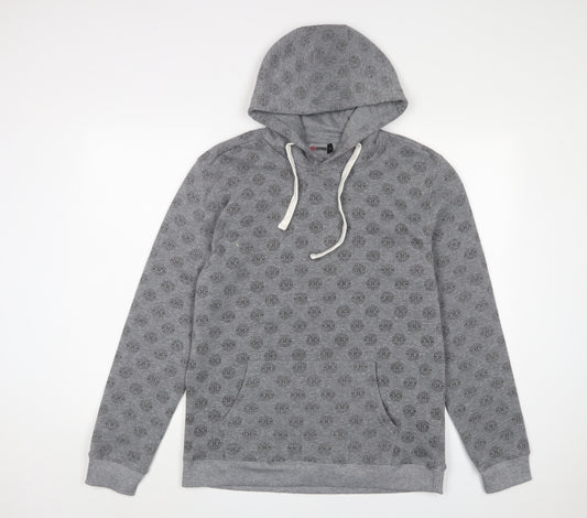 Johnny Cotton Mens Grey Geometric Polyester Pullover Hoodie Size M