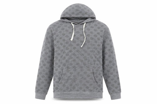 Front view of Johnny Cotton men’s grey geometric polyester pullover hoodie, size M
