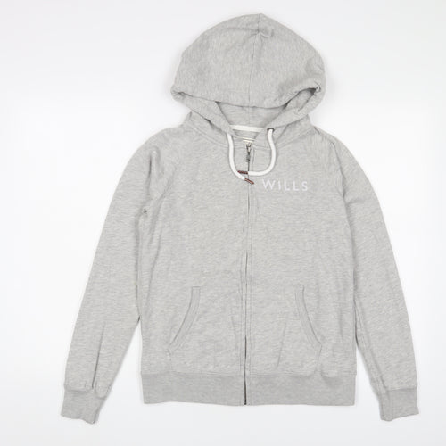 Jack Wills Womens Grey Cotton Full Zip Hoodie Size 10 Zip - Logo