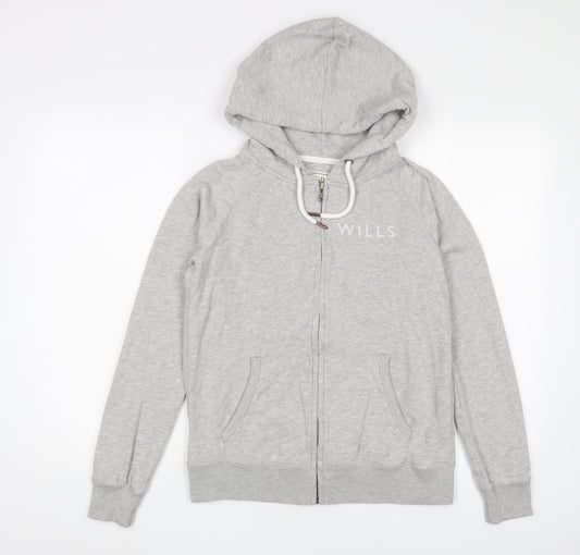 Jack Wills Womens Grey Cotton Full Zip Hoodie Size 10 Zip - Logo