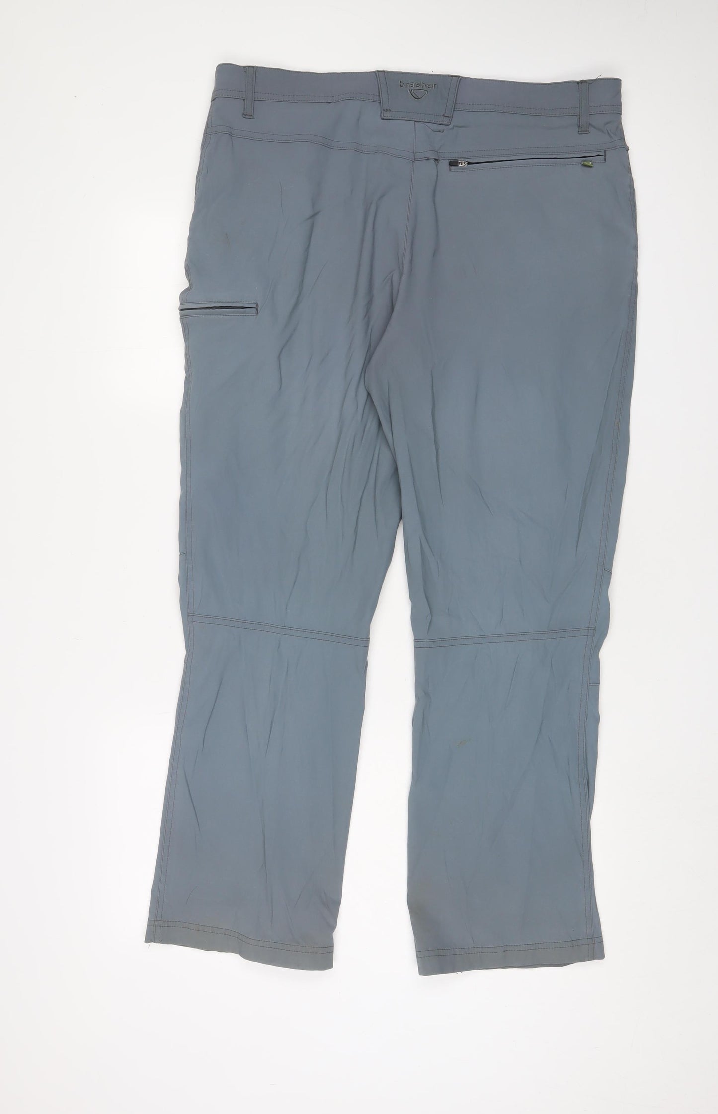 brasher Mens Blue Polyamide Cargo Trousers Size 36 in L29 in Regular Zip - Logo, Embroidered