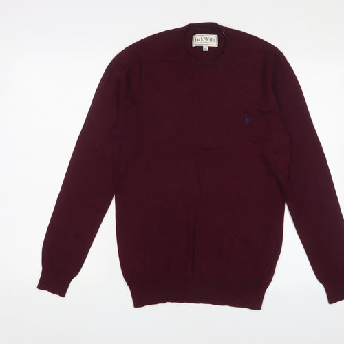 Jack Wills Mens Red Crew Neck Cotton Pullover Jumper Size XS Long Sleeve - Logo, Embroidered