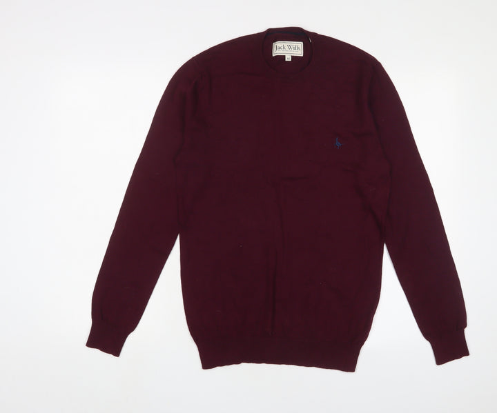 Jack Wills Mens Red Crew Neck Cotton Pullover Jumper Size XS Long Sleeve - Logo, Embroidered