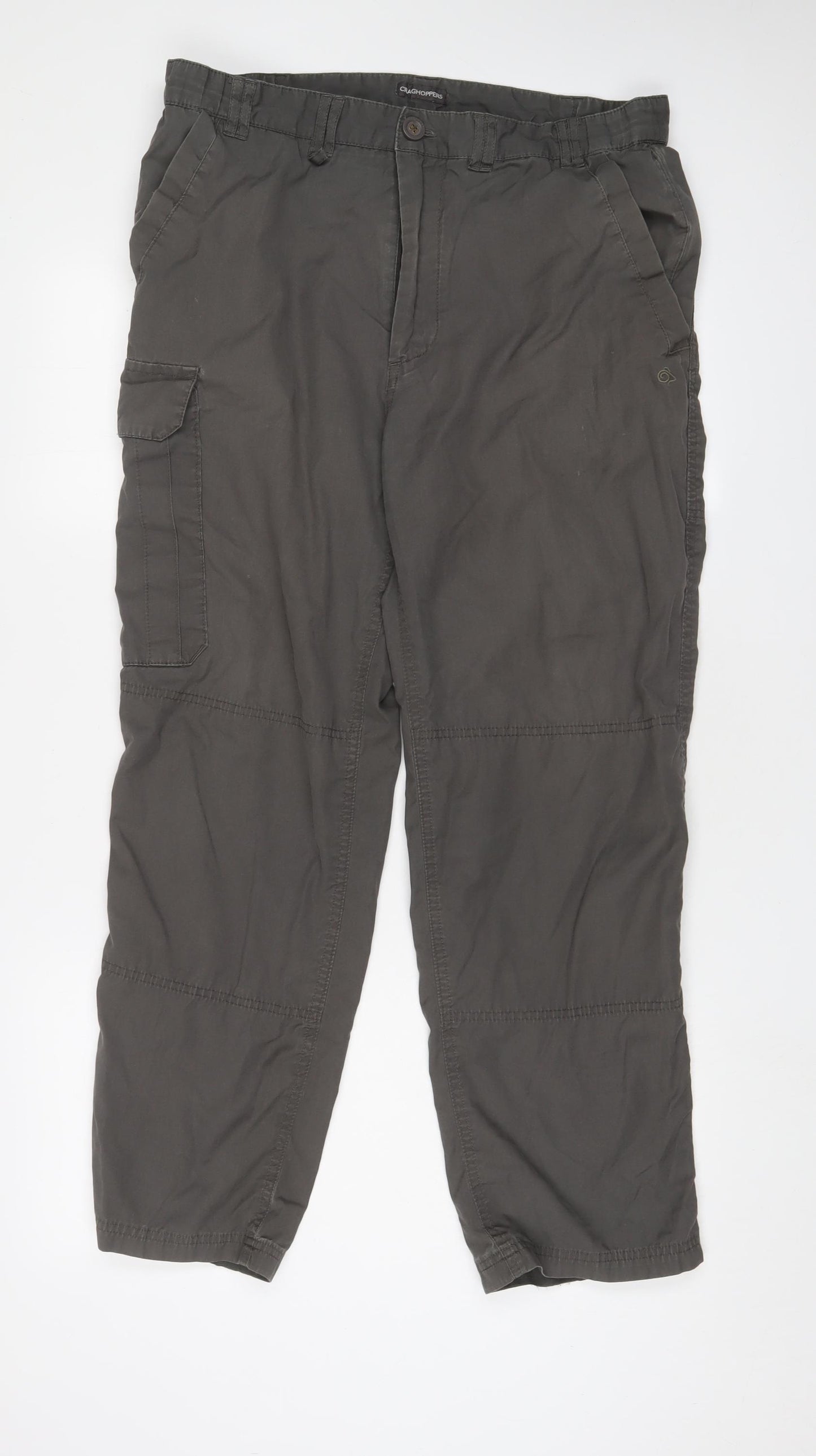 Craghoppers Mens Grey Cotton Cargo Trousers Size 32 in L29 in Regular Zip - Logo, Embroidered