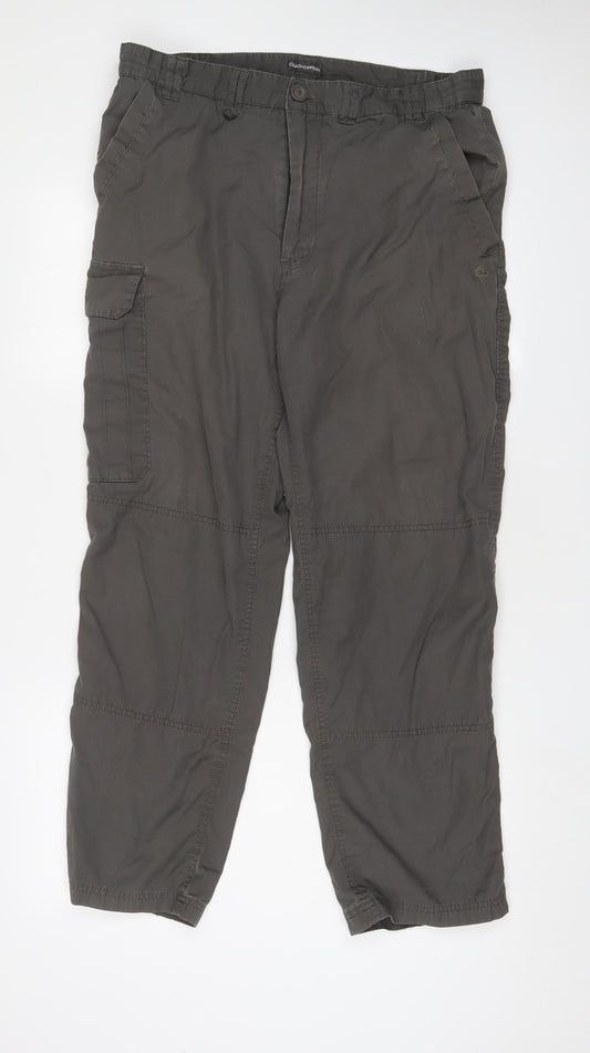 Craghoppers Mens Grey Cotton Cargo Trousers Size 32 in L29 in Regular Zip - Logo, Embroidered