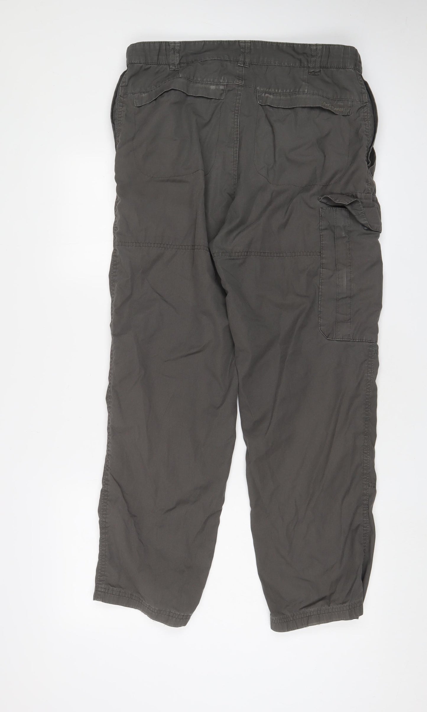 Craghoppers Mens Grey Cotton Cargo Trousers Size 32 in L29 in Regular Zip - Logo, Embroidered