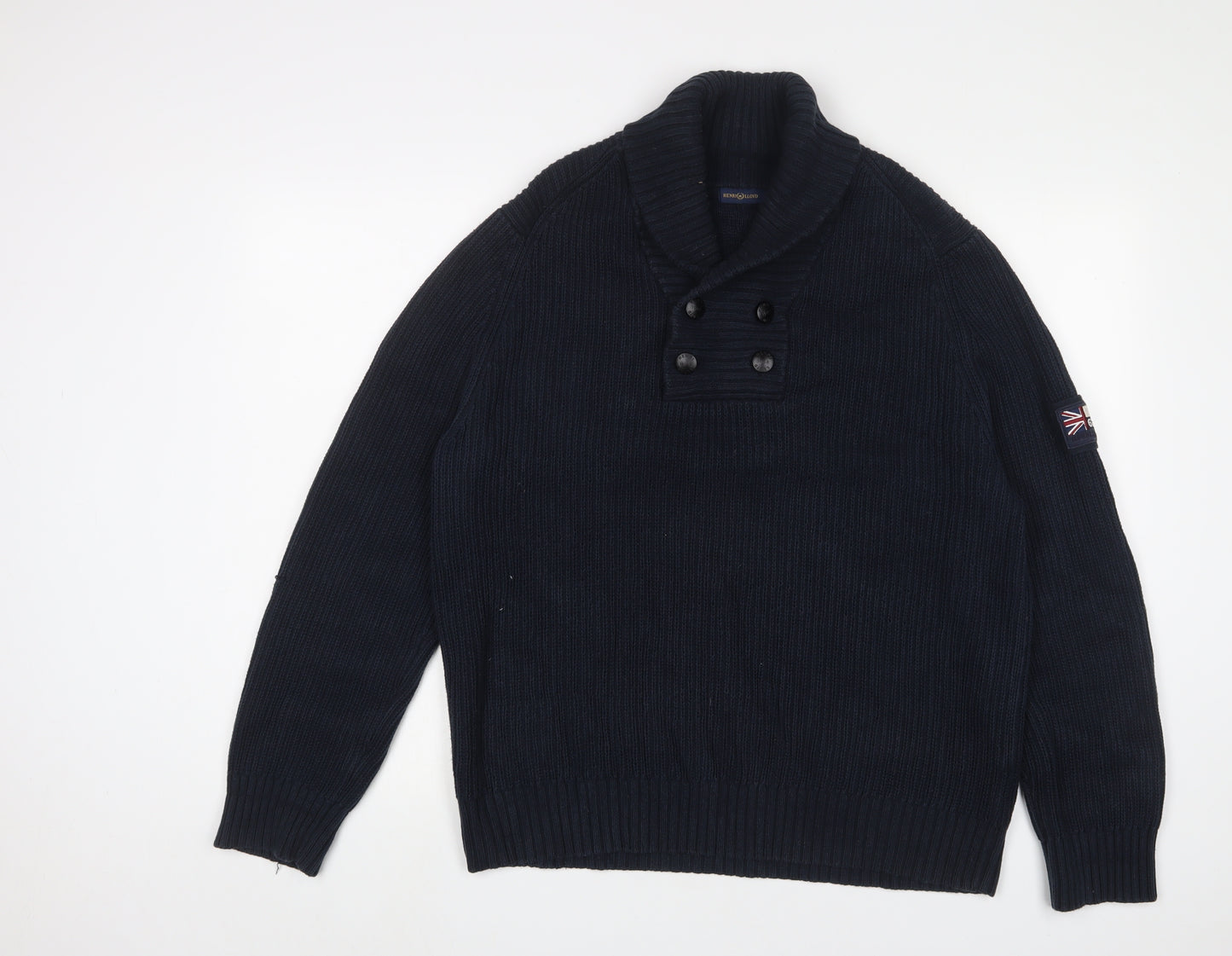 Henri Lloyd Mens Blue V-Neck Cotton Pullover Jumper Size L Long Sleeve - Logo, Embroidered