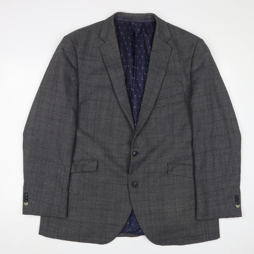 Brook Taverner Mens Grey Plaid Polyester Jacket Suit Jacket Size 48 Regular