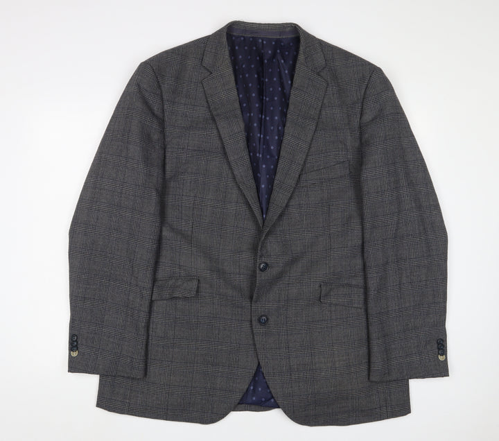 Brook Taverner Mens Grey Plaid Polyester Jacket Suit Jacket Size 48 Regular