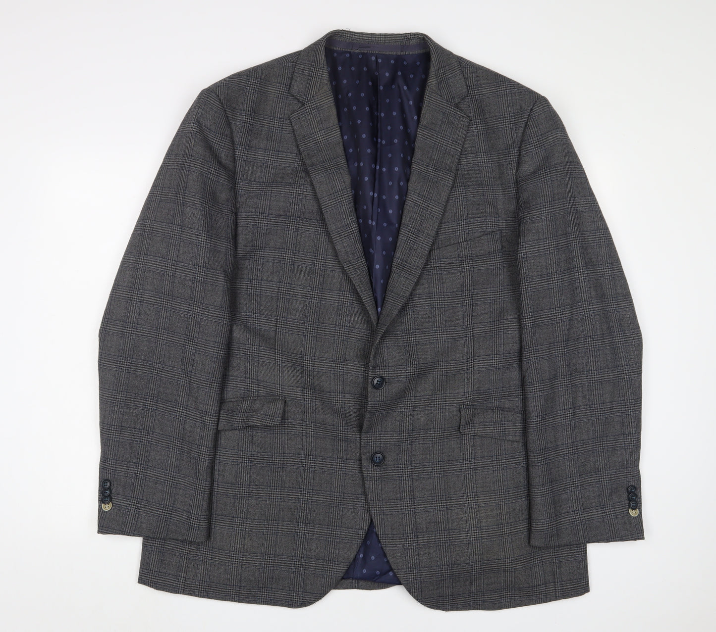 Brook Taverner Mens Grey Plaid Polyester Jacket Suit Jacket Size 48 Regular