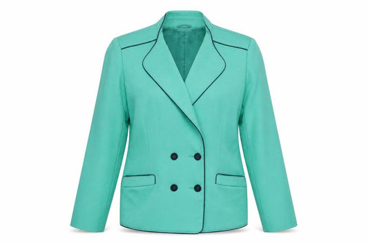 Front view of Lampert women’s green jacket blazer, size UK 14, button