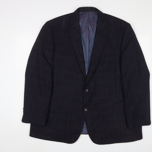 Brook Taverner Mens Blue Plaid Wool Jacket Suit Jacket Size 48 Regular