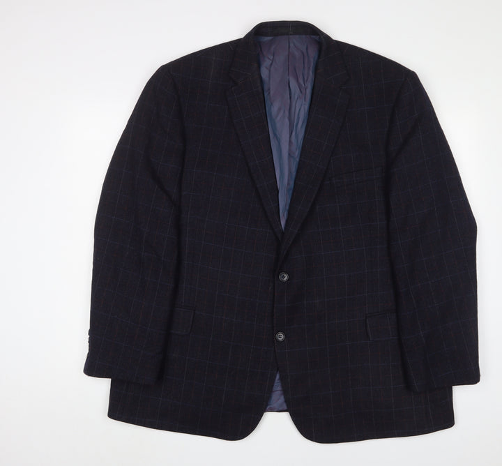 Brook Taverner Mens Blue Plaid Wool Jacket Suit Jacket Size 48 Regular