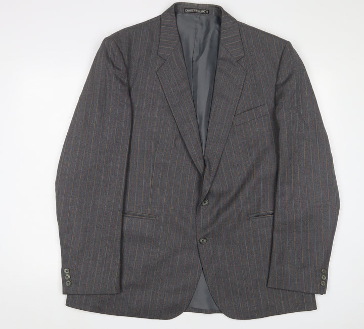 Charles Barker Mens Grey Striped Polyester Jacket Suit Jacket Size 44 Regular