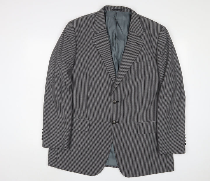 Brook Taverner Mens Grey Striped Wool Jacket Suit Jacket Size 44 Regular