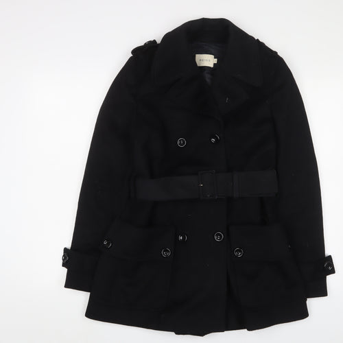 Reiss Womens Black Overcoat Coat Size S Button - Belted