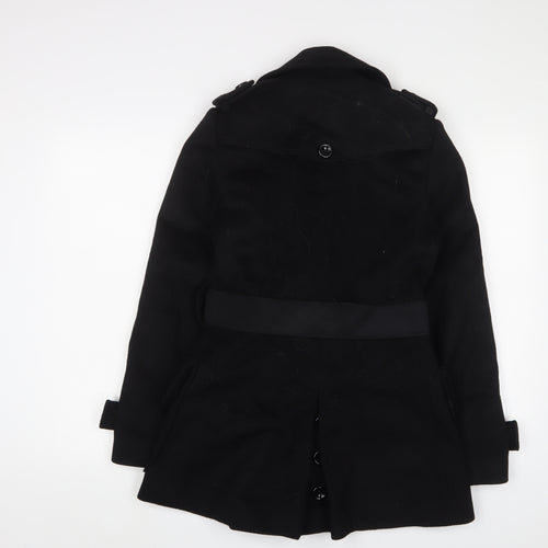 Reiss Womens Black Overcoat Coat Size S Button - Belted