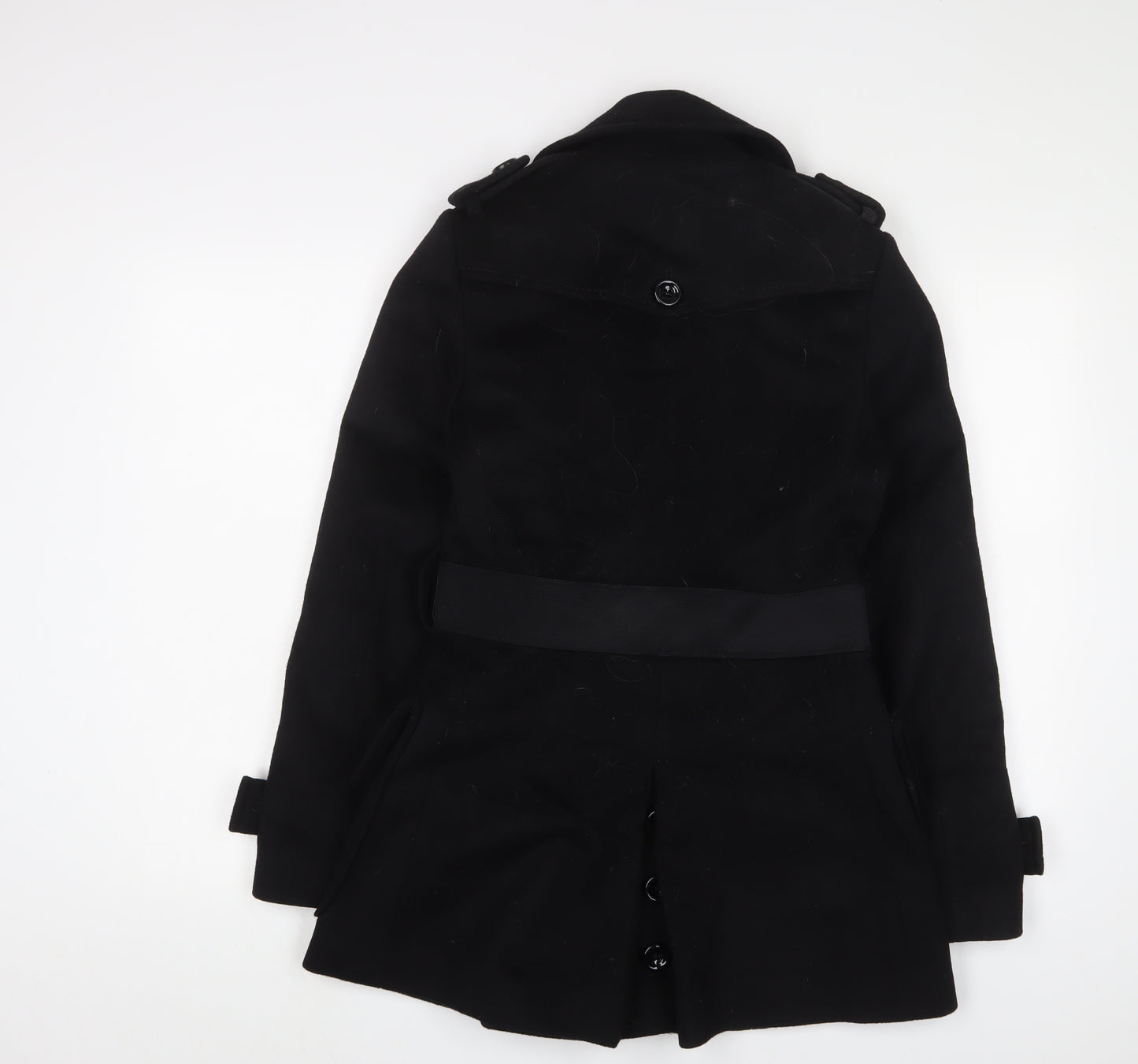 Reiss Womens Black Overcoat Coat Size S Button - Belted