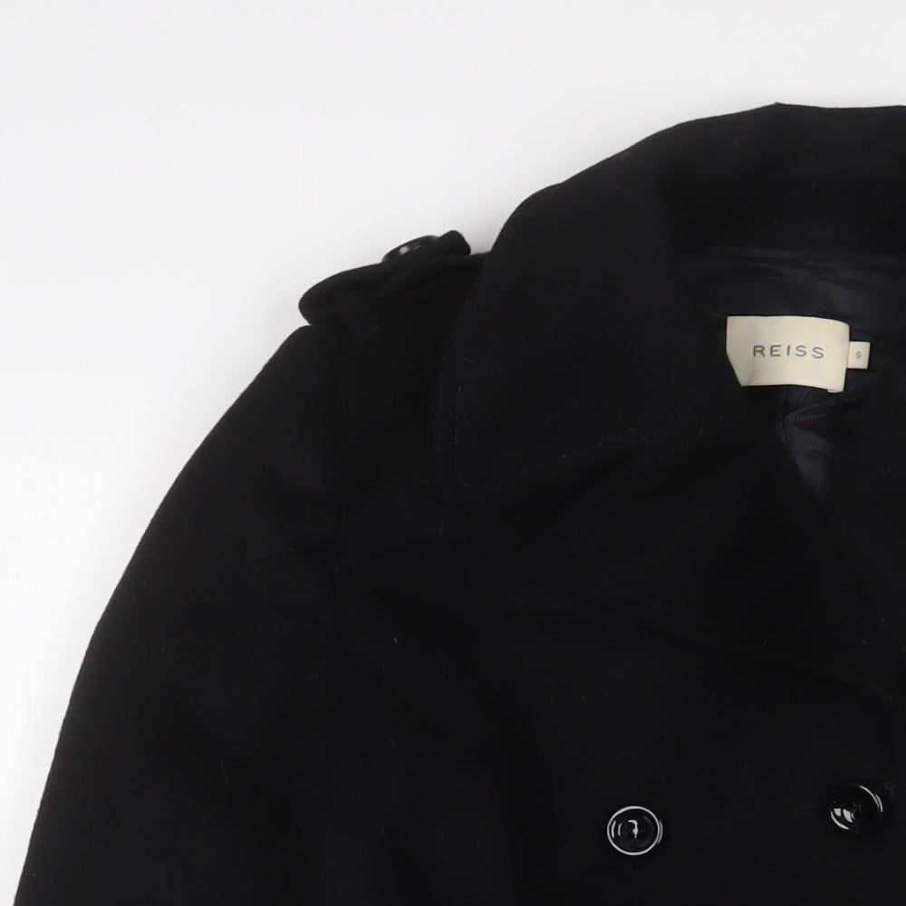 Reiss Womens Black Overcoat Coat Size S Button - Belted