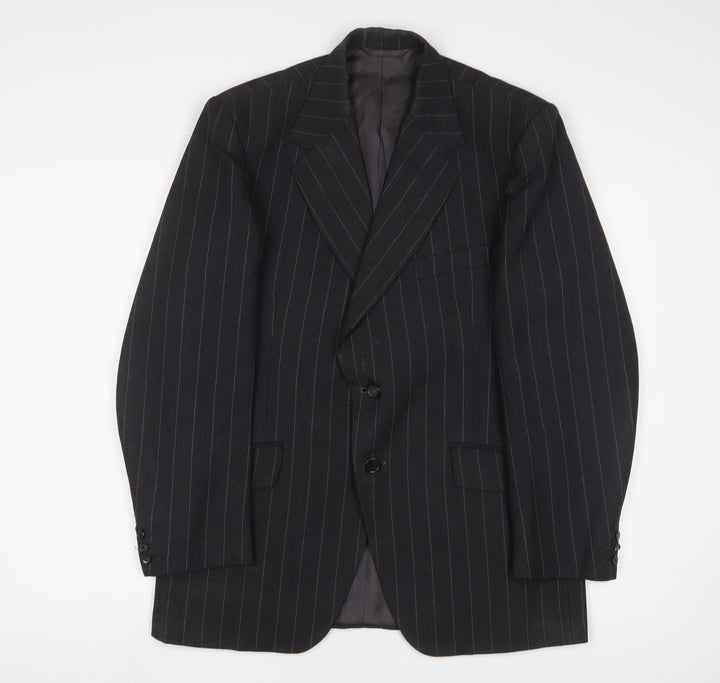 Burton Mens Grey Striped Polyester Jacket Suit Jacket Size 38 Regular