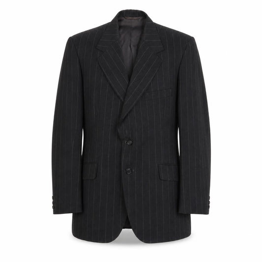 Front view of Burton men’s grey striped polyester jacket suit jacket, size 38, regular