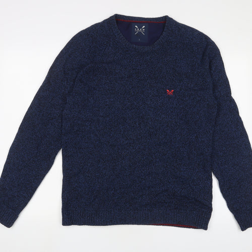 Crew Clothing Mens Blue Crew Neck Wool Pullover Jumper Size L Long Sleeve - Logo, Embroidered